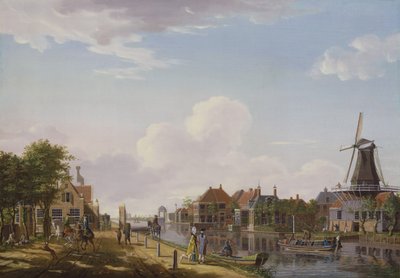 Scena di canale olandese con figure eleganti e un mulino, 1777 da Isaac Ouwater